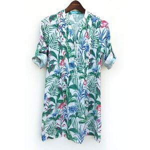 J. McLaughlin Riviera Linen Flamingo Palm Dress Size XS